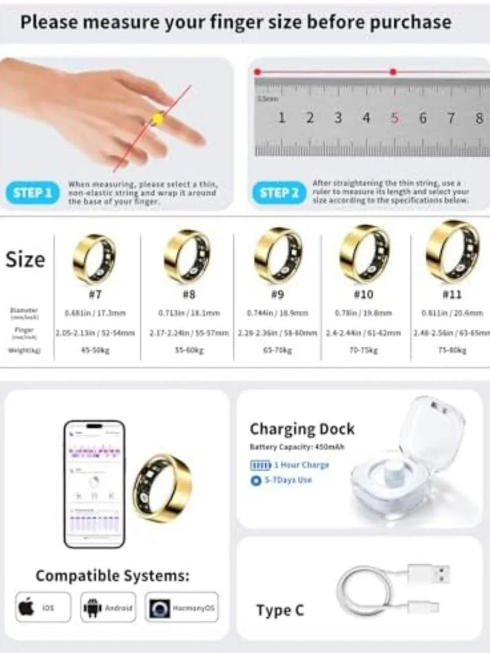 Stylish Smart Fitness Ring for Men & Women - Heart Rate, Sleep Tracker, IP68